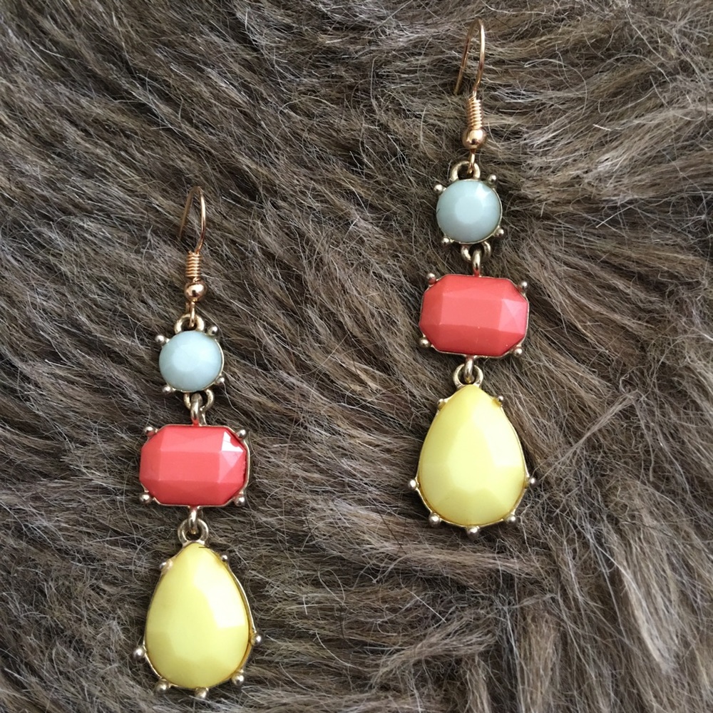 Multi tone faceted glass dangle fish hook earrings